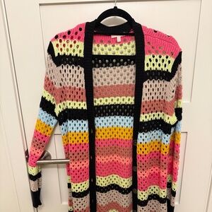 Multi color long length crochet cardigan!